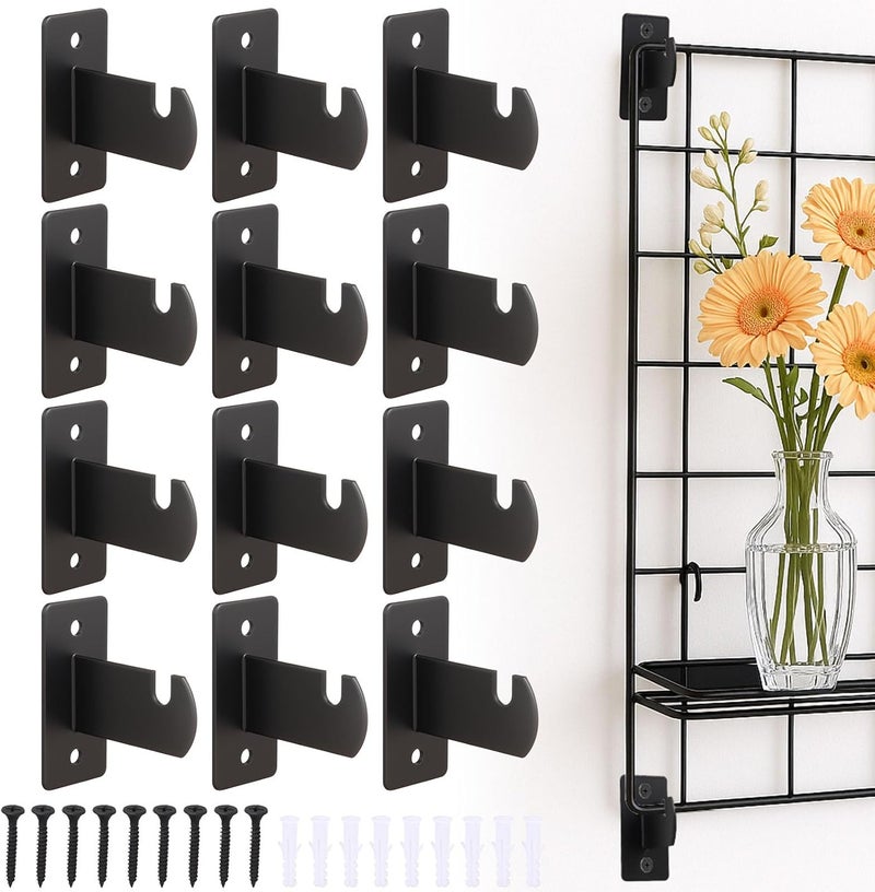 Alffun 12 Pcs Gridwall Mount Brackets with Screws, Metal Display Hooks for Wire Wall Grid Panel, Gridwall Accessories for Shop Home Garages Office Organization - Image 1